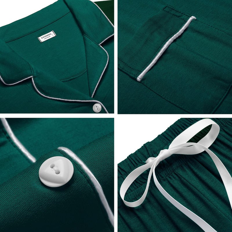 SWOMOG Womens Button Down Pajamas Set Short Sleeve Sleepwear Bride Soft Pj Lounge Sets XS-3XL Green Medium - Image 5